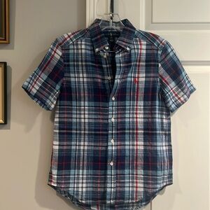 Ralph Lauren  Boys linen plain button down short sleeve shirt.